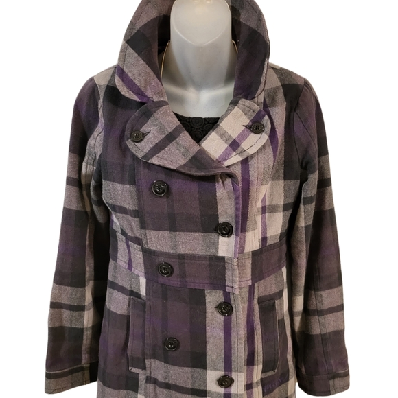 Volcom Purple Plaid Peacoat in sz S EUC - Picture 2 of 10